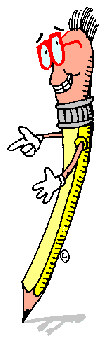 Funpencil with arms, smiling face on eraser tip with glasses and hair gif