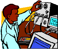 Man creating media at his computer workstation GIF